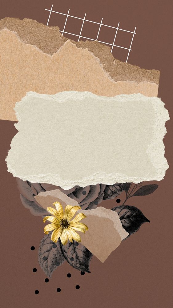 Ripped paper frame iPhone wallpaper, vintage floral background
