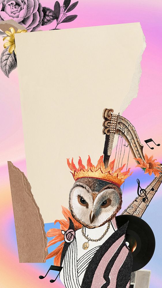Surreal music mobile wallpaper, ripped paper frame background