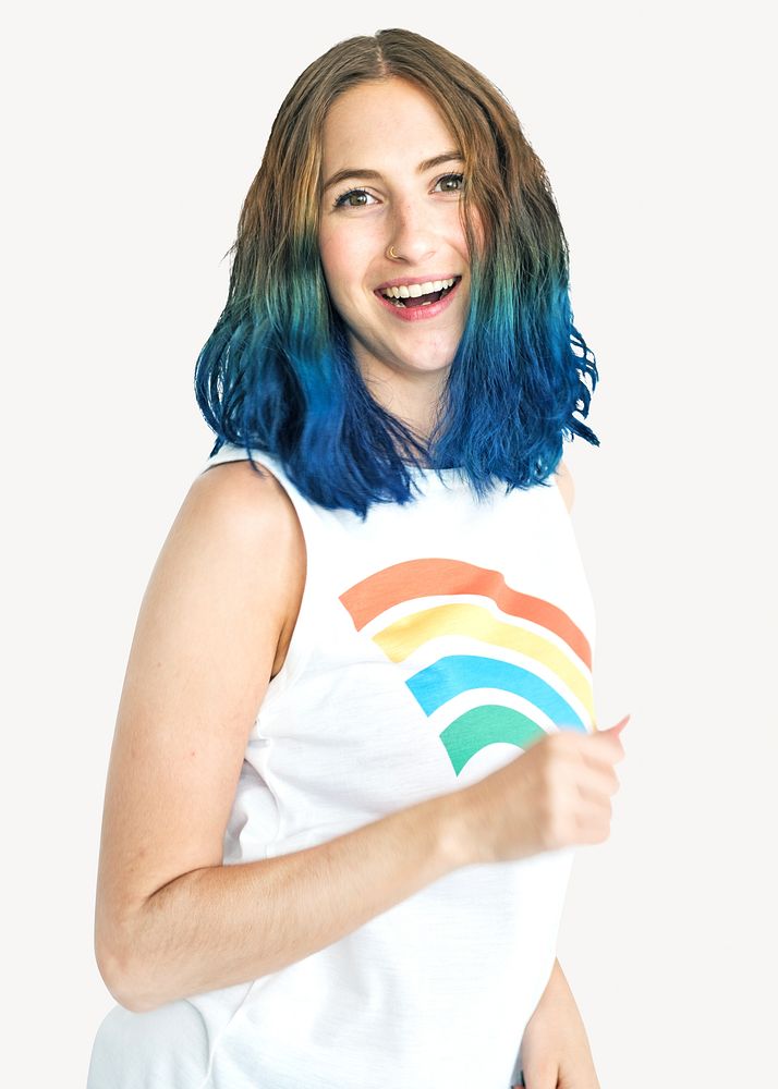 Blue hair-dyed teenager isolated image