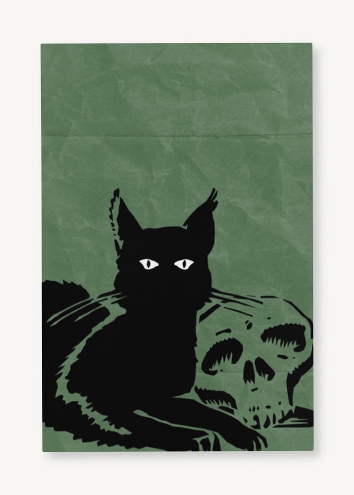 Wrinkled green poster, Halloween cat character