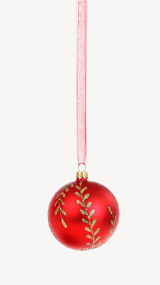 Red ornament ball, isolated object on white