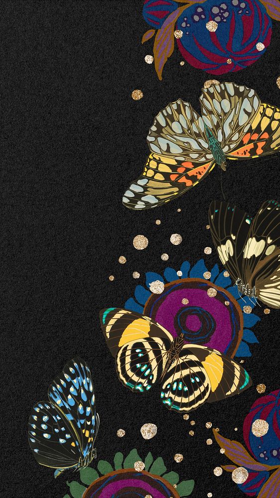 E.A. S&eacute;guy's butterfly iPhone wallpaper, vintage border background, remixed by rawpixel.