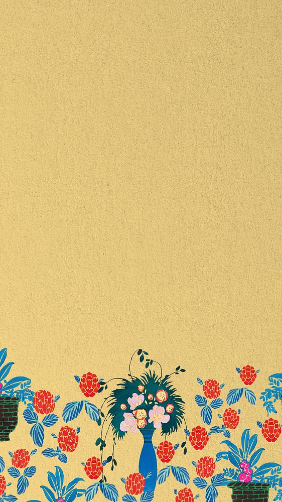 Vintage flower border iPhone wallpaper, E.A. S&eacute;guy's artworks, remixed by rawpixel.