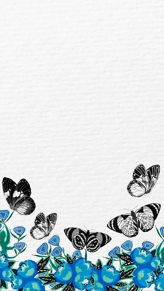 Vintage butterflies border phone wallpaper, insect illustrations by E.A. S&eacute;guy, remixed by rawpixel.
