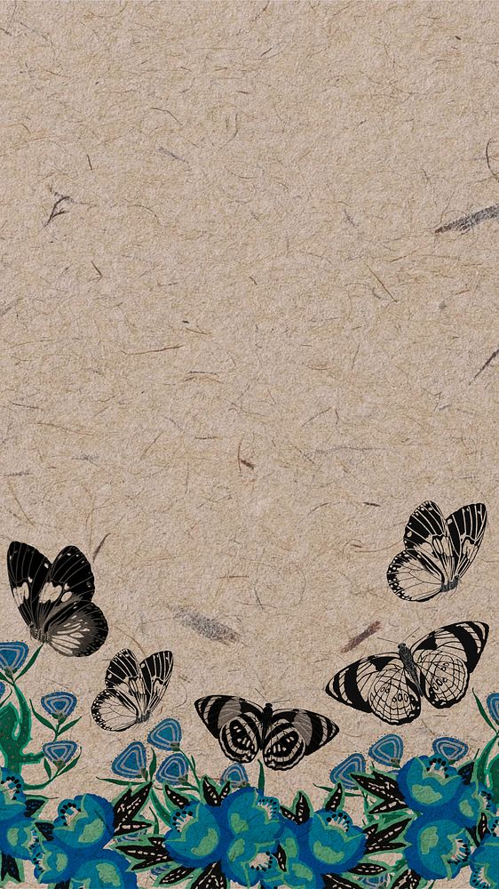 Vintage butterflies border phone wallpaper, insect illustrations by E.A. S&eacute;guy, remixed by rawpixel.