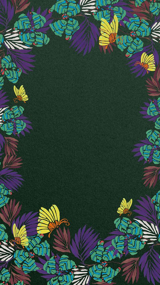 E.A. S&eacute;guy's botanical iPhone wallpaper, flowers and butterflies frame background, remixed by rawpixel.