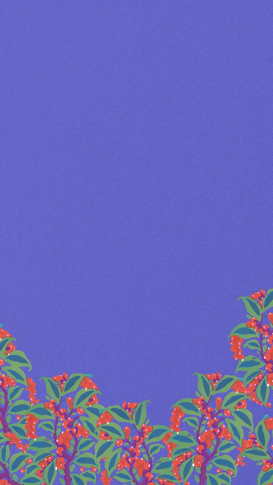 Botanical border mobile wallpaper, purple vintage background, remixed from the artwork of E.A. S&eacute;guy.