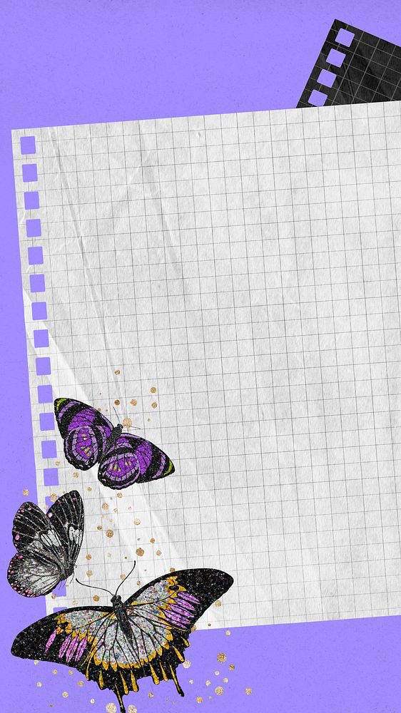 Aesthetic note paper mobile wallpaper, E.A. S&eacute;guy's butterfly background, remixed by rawpixel.