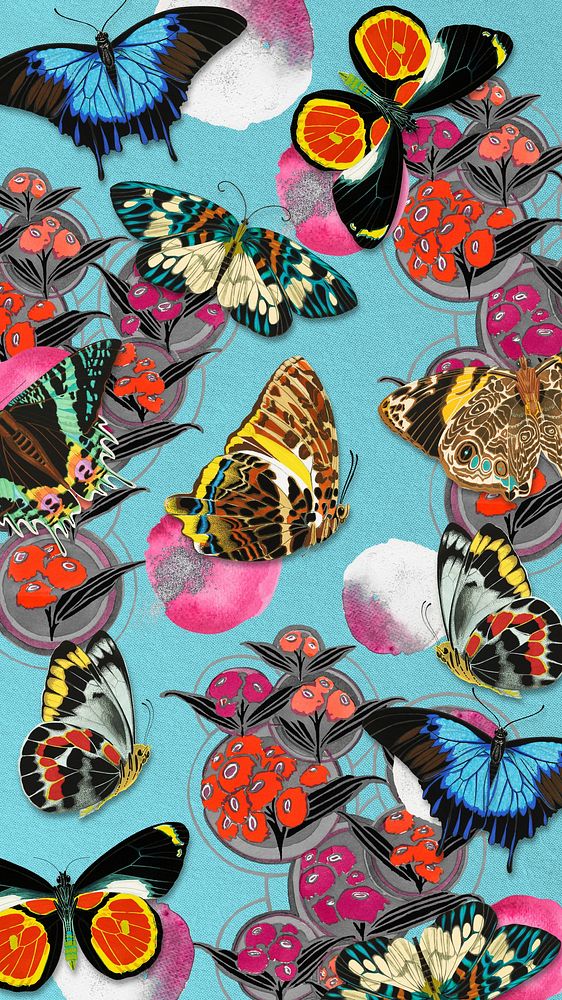 Vintage butterfly patterns phone wallpaper, E.A. S&eacute;guy's famous artwork, remixed by rawpixel.