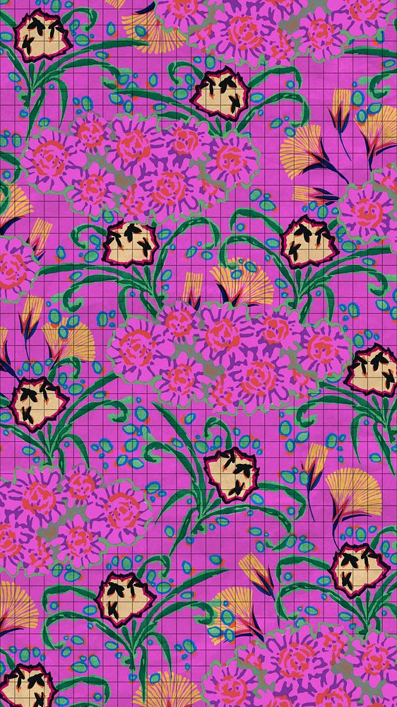 Pink flower patterned mobile wallpaper, vintage art deco background, remixed from the artwork of E.A. S&eacute;guy.