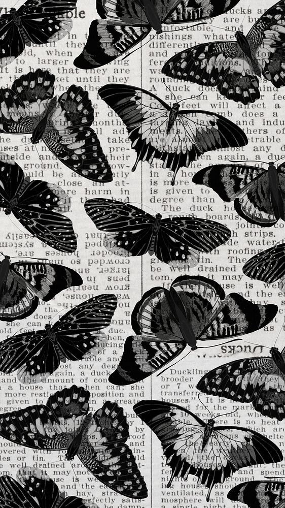Black butterfly patterned phone wallpaper, vintage insect background, remixed from the artwork of E.A. S&eacute;guy.