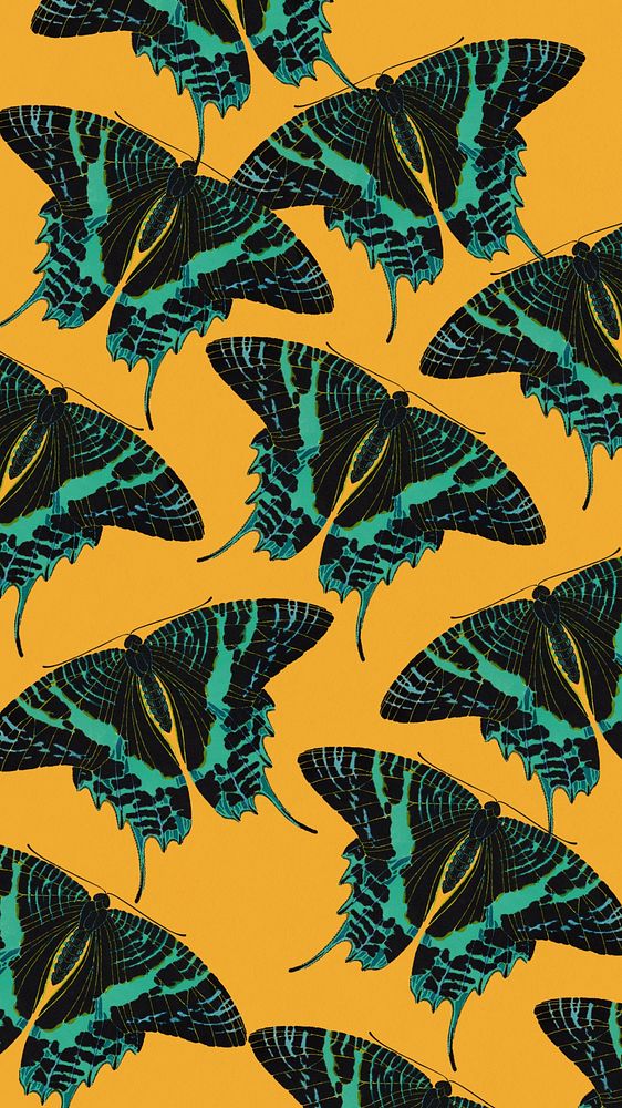 E.A. S&eacute;guy's butterfly patterned iPhone wallpaper, yellow background, remixed by rawpixel.