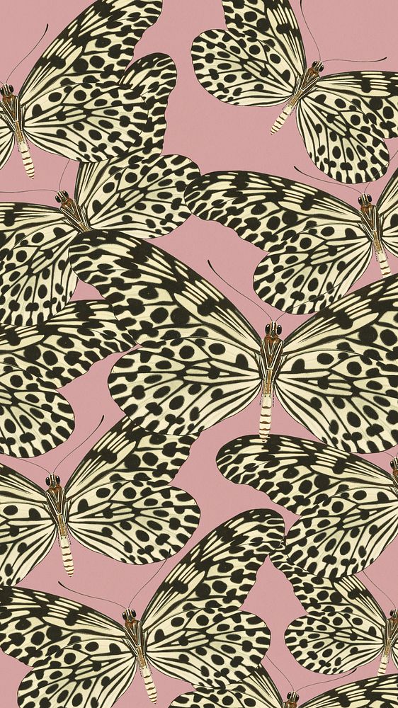 E.A. S&eacute;guy's butterfly patterned phone wallpaper, vintage background, remixed by rawpixel.
