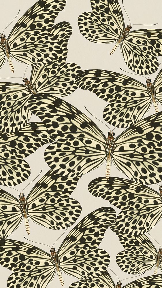E.A. S&eacute;guy's butterfly patterned phone wallpaper, vintage background, remixed by rawpixel.