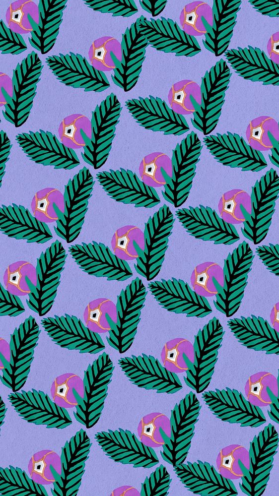Purple flower patterned iPhone wallpaper, E.A. S&eacute;guy's vintage background, remixed by rawpixel.