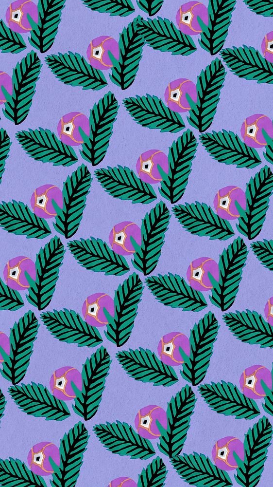 Purple flower patterned iPhone wallpaper, E.A. Séguy's vintage background, remixed by rawpixel.