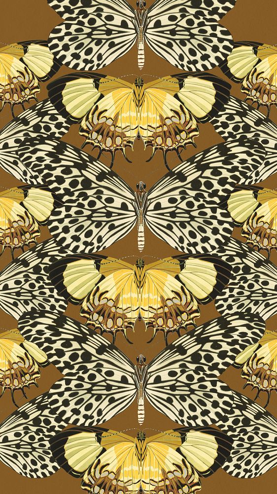 E.A. S&eacute;guy's butterfly patterned mobile wallpaper, brown background, remixed by rawpixel.