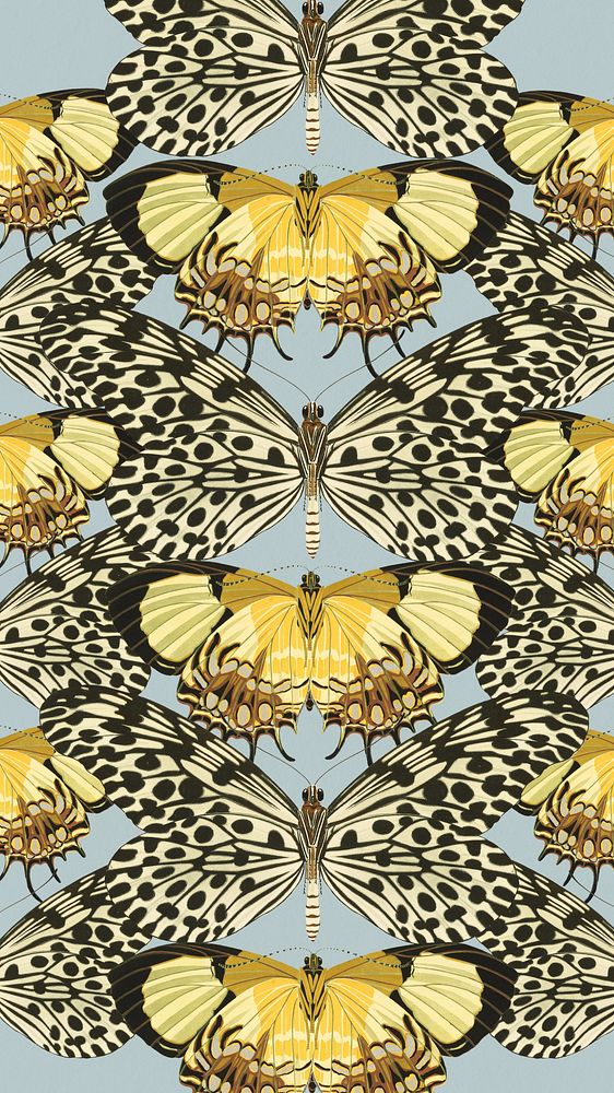 E.A. S&eacute;guy's butterfly patterned mobile wallpaper, blue background, remixed by rawpixel.