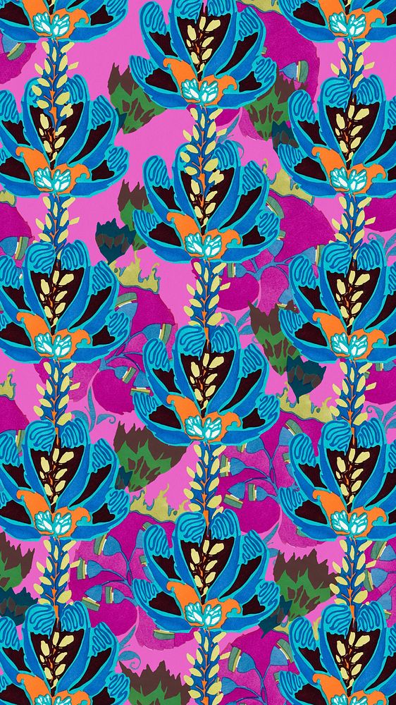 Blue flower patterned phone wallpaper, vintage flower background,  remixed from the artwork of E.A. S&eacute;guy.
