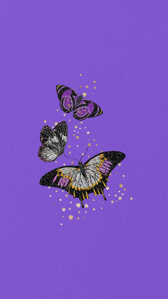 Purple aesthetic butterfly phone wallpaper, vintage insect background, remixed from the artwork of E.A. S&eacute;guy.