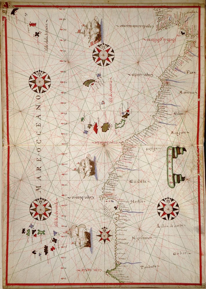 Portolan atlas of the Mediterranean Sea, western Europe, and the northwest coast of Africa: Central Mediterranean (ca. 1590)…