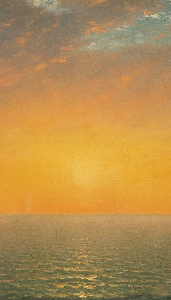 Vintage sunset sea iPhone wallpaper, painting by John Frederick Kensett. Remixed by rawpixel.