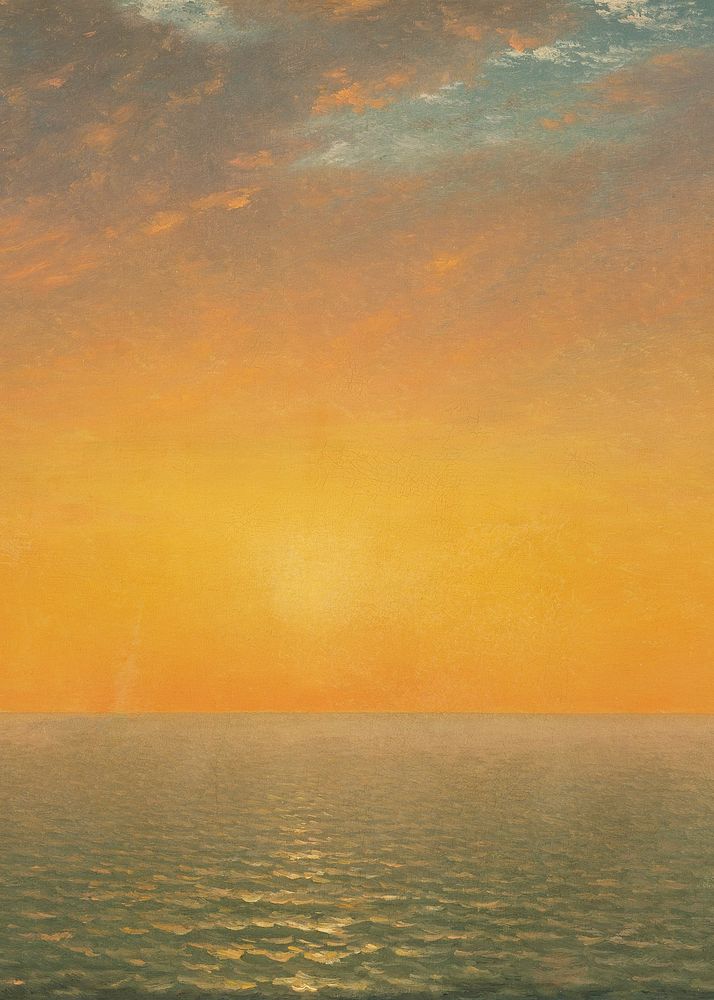Vintage sunset sea background, painting by John Frederick Kensett. Remixed by rawpixel.