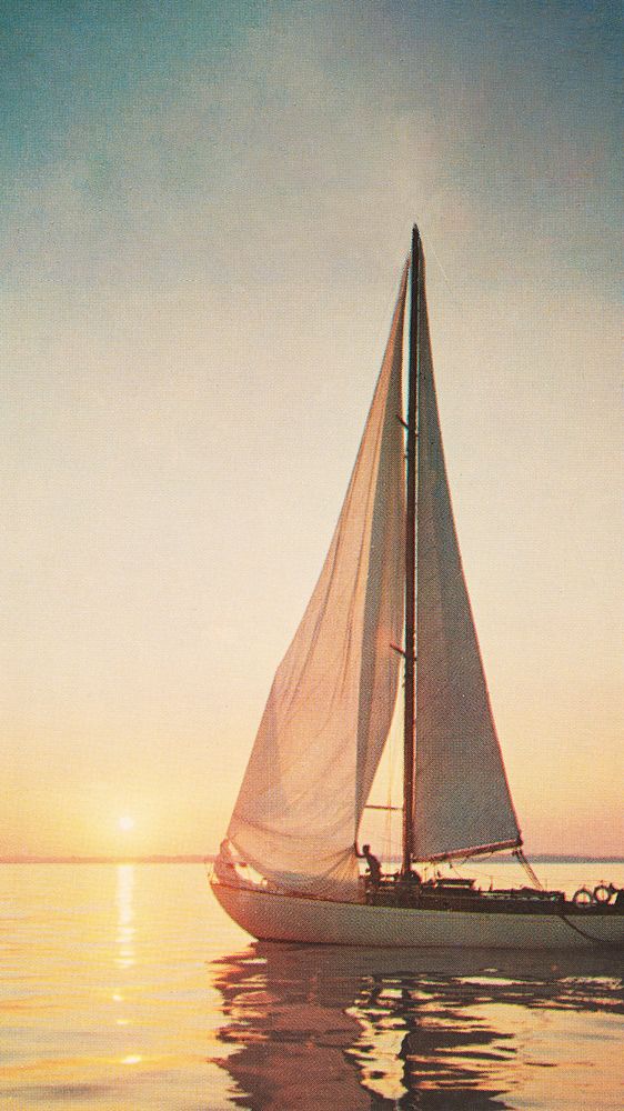 Sailboat sunset mobile wallpaper. Remixed by rawpixel.