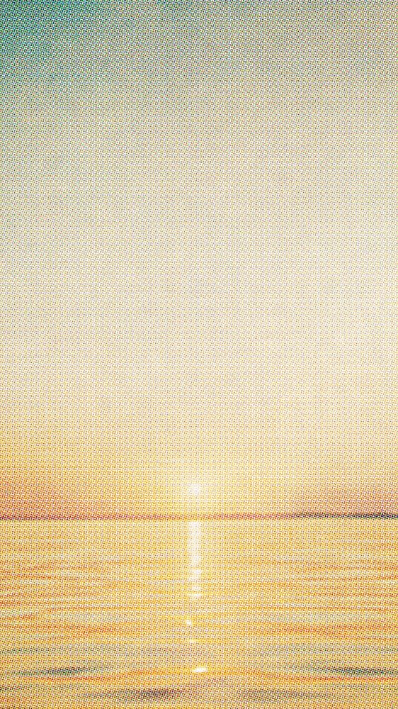 Summer sunset ocean iPhone wallpaper, vintage illustration. Remixed by rawpixel.