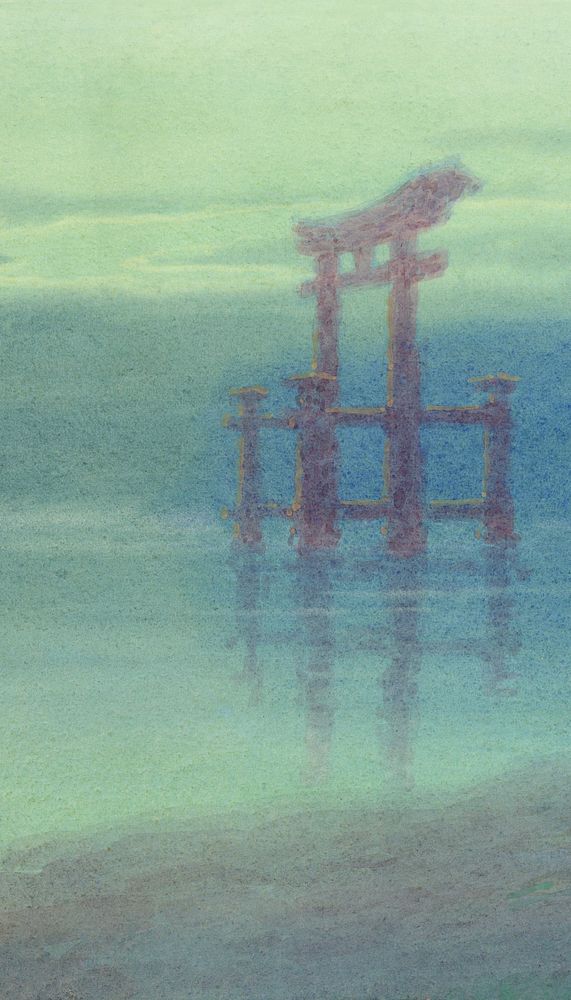 Vintage Japanese lake iPhone wallpaper, vintage illustration by Yoshihiko Ito. Remixed by rawpixel.