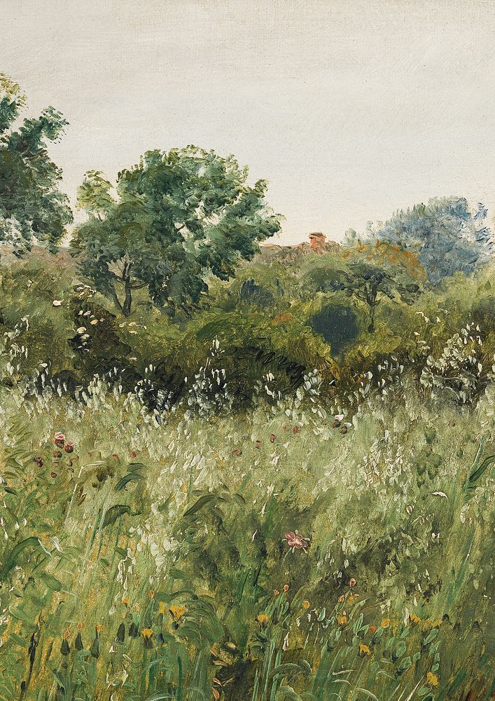 Field of Oats background, vintage meadow painting by P. C. Skovgaard. Remixed by rawpixel.