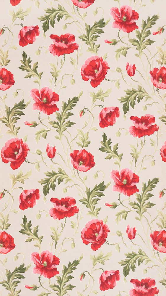 Pink flower patterned iPhone wallpaper, vintage illustration by William H. Gledhill. Remixed by rawpixel.