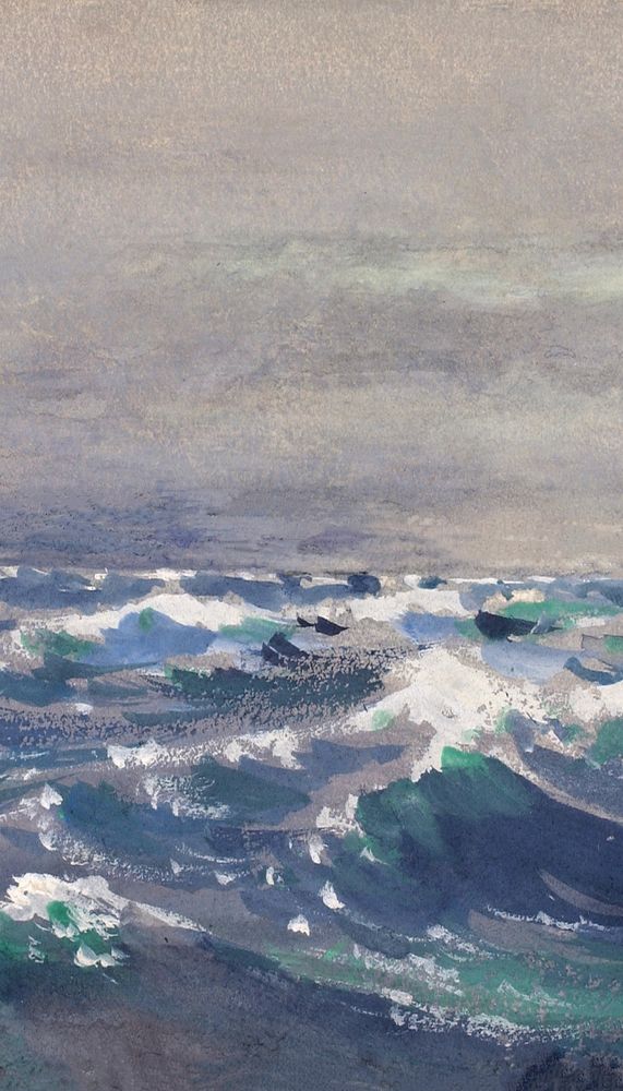 Vintage ocean wave iPhone wallpaper, painting by William Henry Holmes. Remixed by rawpixel.