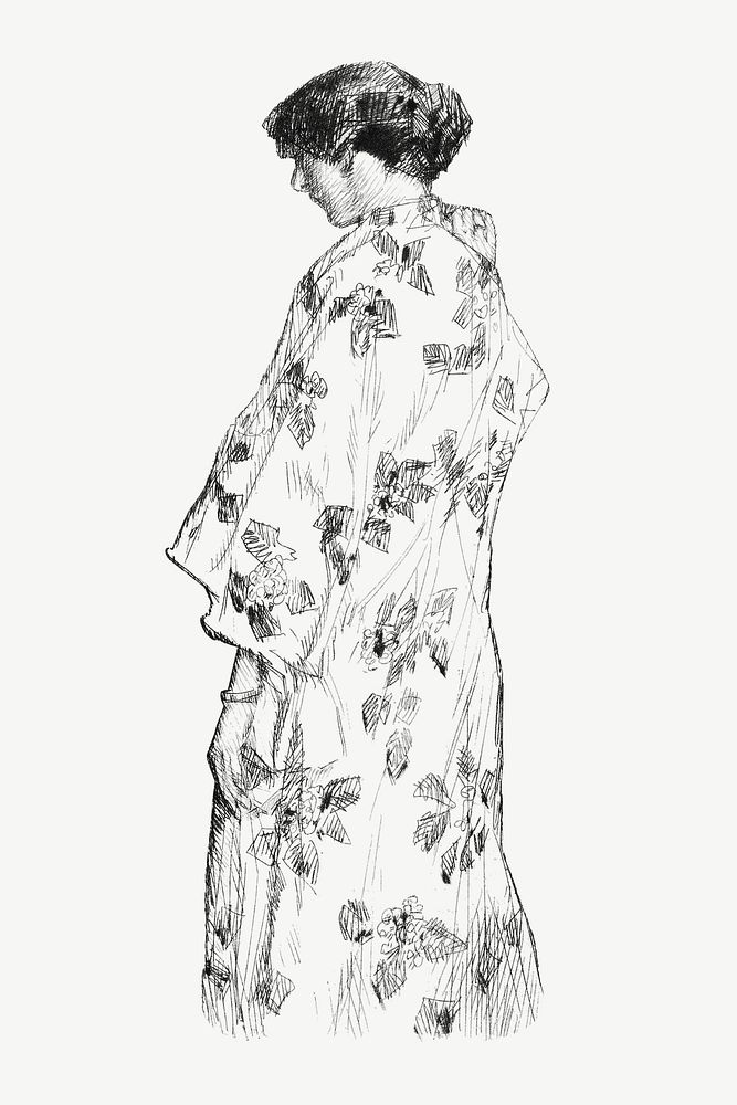 Japanese woman in Kimono, vintage illustration psd by Frederick Childe Hassam. Remixed by rawpixel.