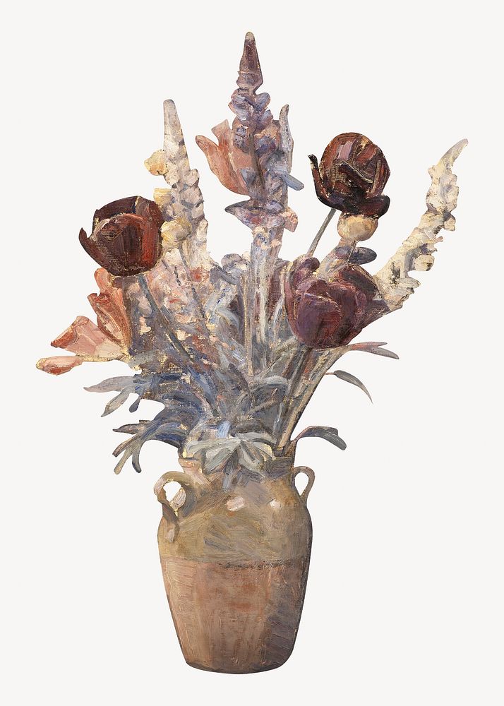 Clay vase tulips, vintage flower illustration by Karl Schou. Remixed by rawpixel.