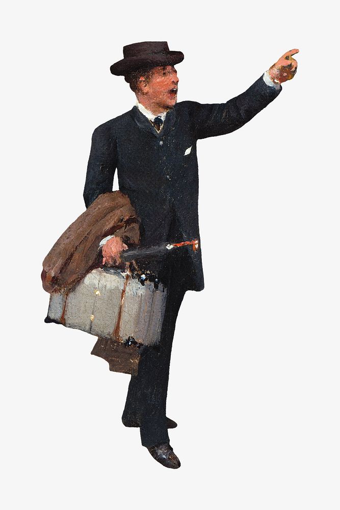 Business holding suitcase, vintage illustration by Jean Beraud. Remixed by rawpixel.