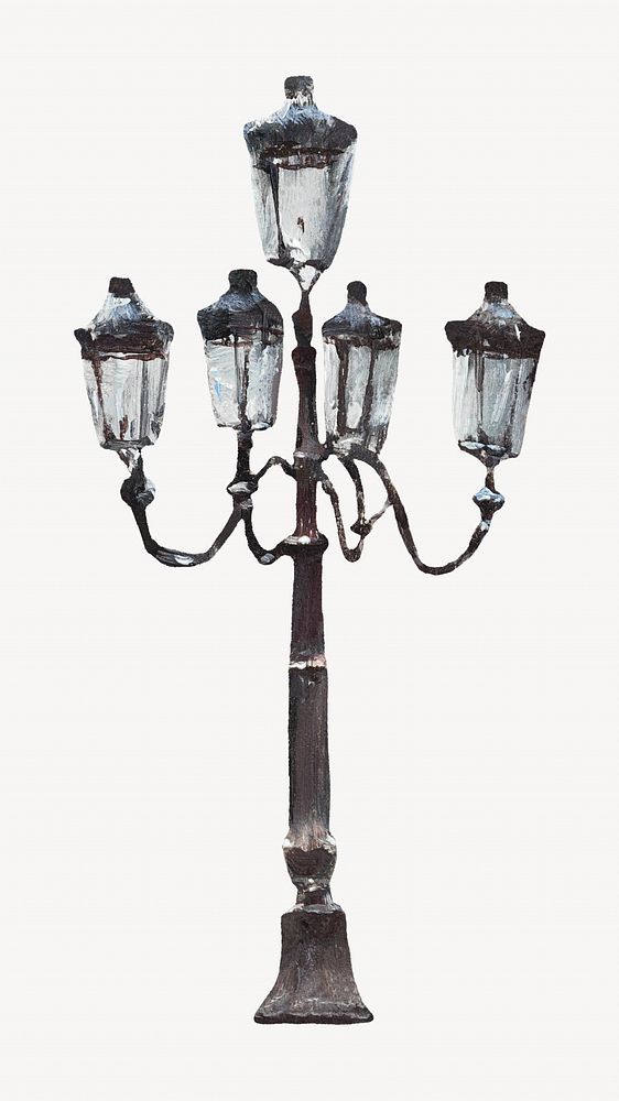 Street post lamp, vintage illustration by Jean Beraud. Remixed by rawpixel.