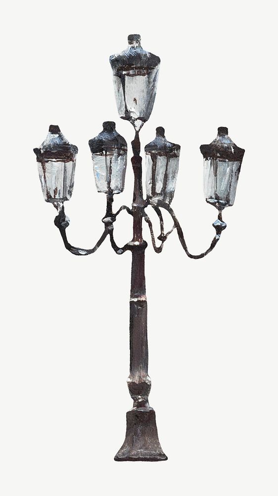 Street post lamp, vintage illustration psd by Jean Beraud. Remixed by rawpixel.
