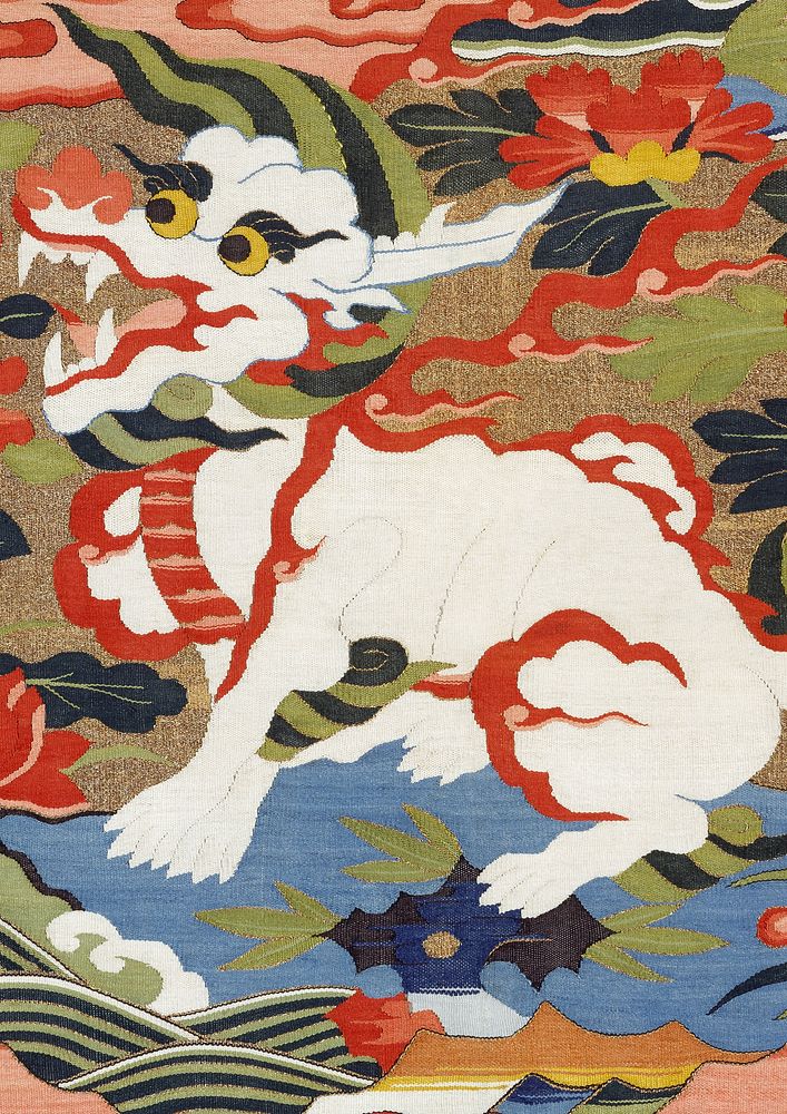 Mythological animal pattern, silk textile tapestry. Remixed by rawpixel.