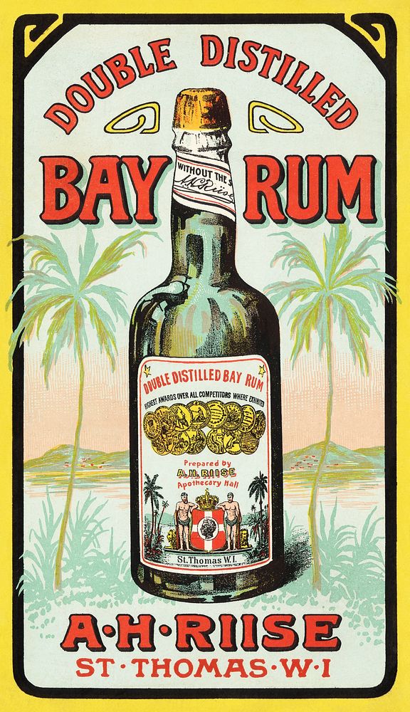 Double distilled bay rum (1870&ndash;1900), vintage chromolithograph by Viggo Moller. Original public domain image from…