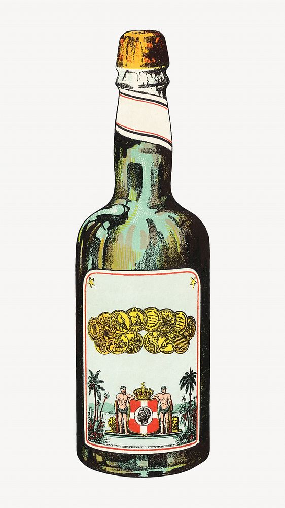 Double distilled bay rum, bottle illustration by Viggo Moller. Remixed by rawpixel.