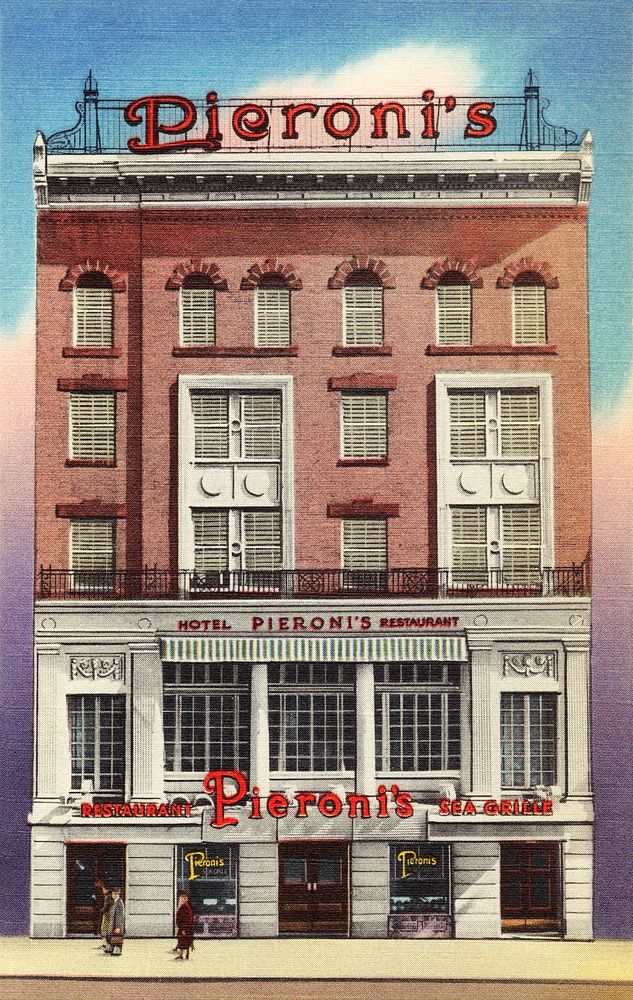 Pieroni's Restaurant and Hotel (1930&ndash;1945), vintage illustration. Original public domain image from Digital…