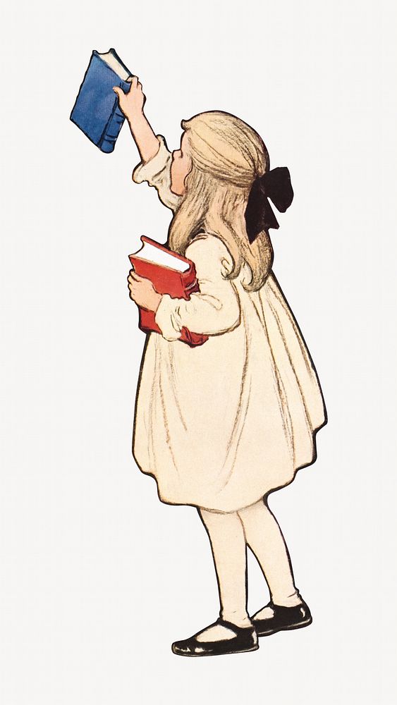Little girl holding book, vintage illustration by Jessie Willcox Smith. Remixed by rawpixel.