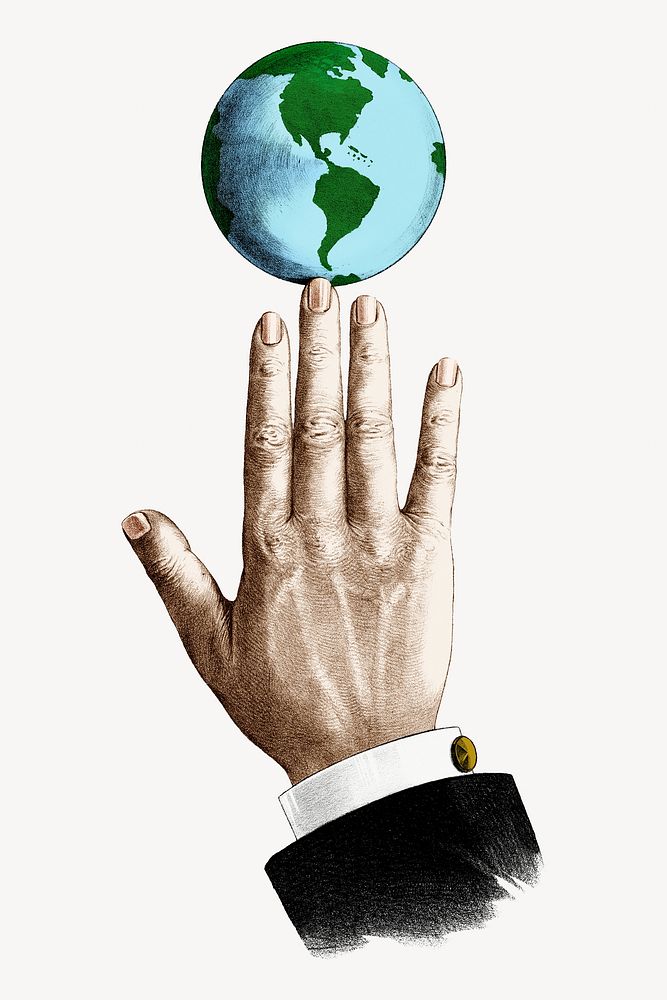 Globe on businessman's hand, vintage illustration. Remixed by rawpixel.