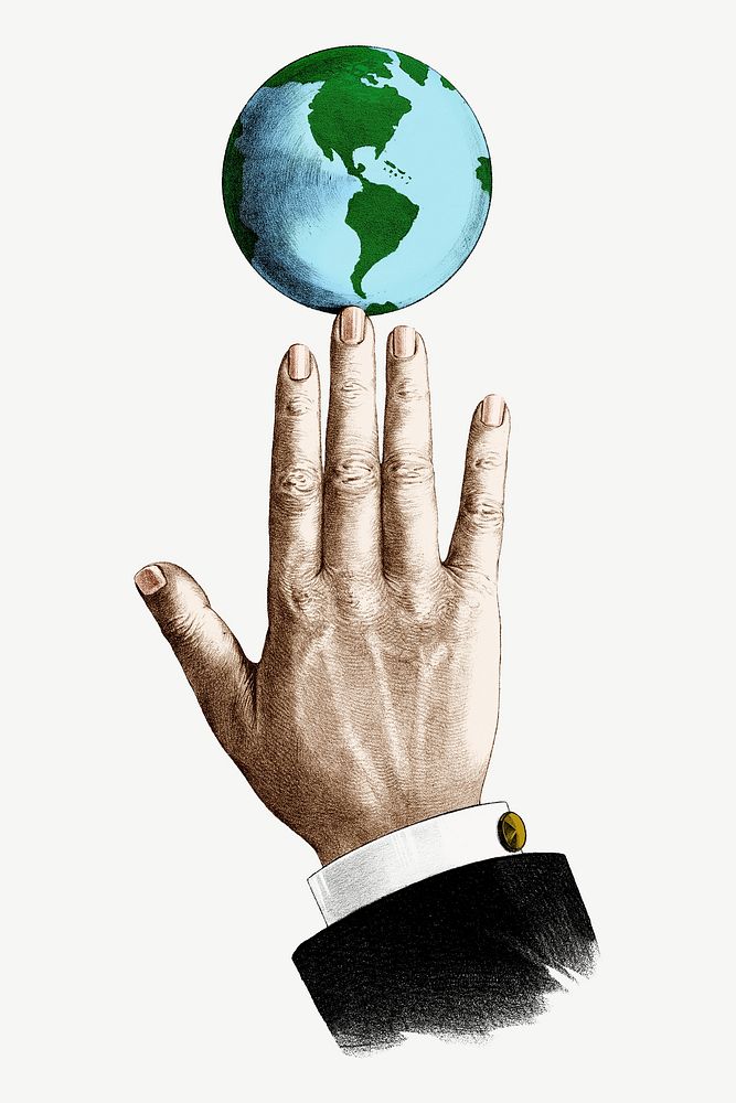 Globe on businessman's hand, vintage illustration psd. Remixed by rawpixel.