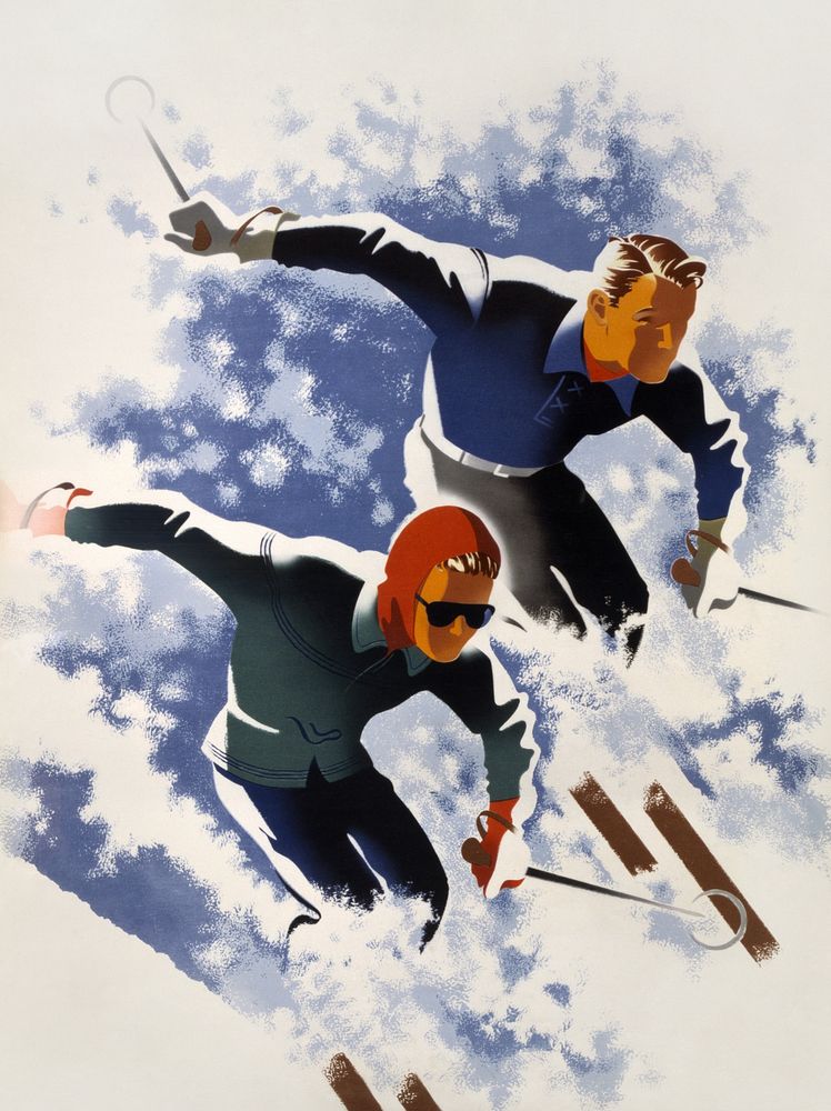 Jantzen (1947), vintage ski sport poster by Joseph Binder. Original public domain image from the Library of Congress.…
