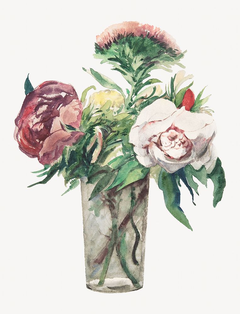 Flowers in a vase, vintage illustration  by Zacharie Astruc. Remixed by rawpixel.
