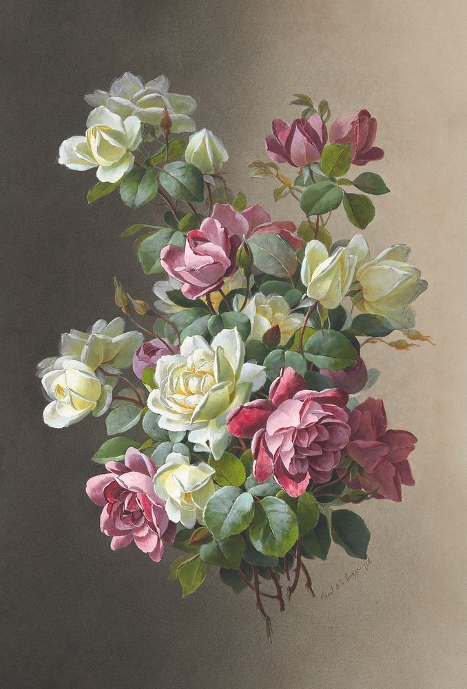 Flowers: Roses  (late 19th&ndash;early 20th century), vintage painting by Paul de Longpr&eacute;. Original public domain…