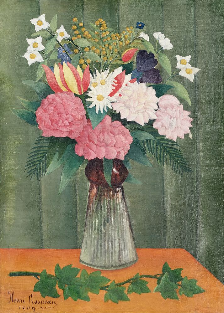 Henri Rousseau's Flowers in a Vase (1910) vintage illustration. Original image from WIkimedia Commons. Digitally enhanced by…