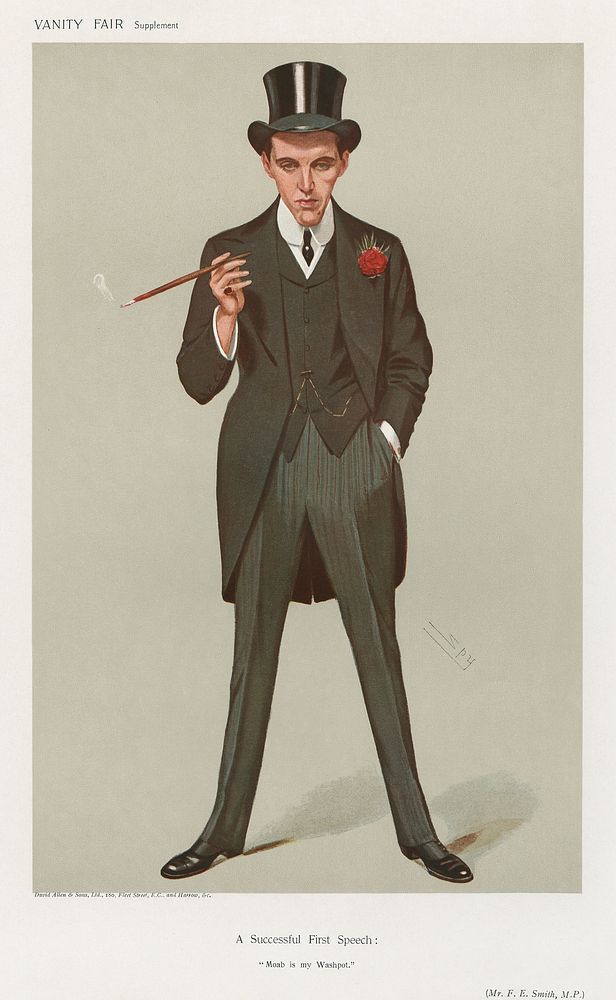 Vanity Fair: Politicians; 'A Successful First Speech: Moab is my Washpot', Mr. F. E. Smith (1907) by Leslie Matthew 'Spy'…